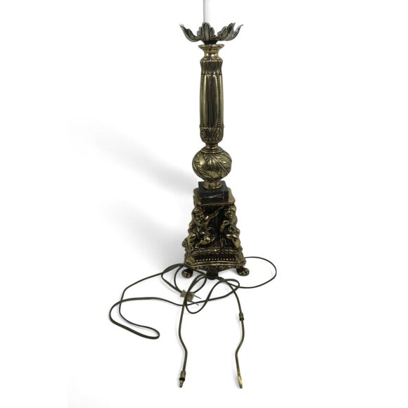 Cherub BRASS Table LAMP With Marble Accents 34" Tall Vintage Gold and Black - Picture 4 of 13